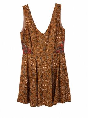 Isabel Lu Brown Printed V-Neck Mini Dress